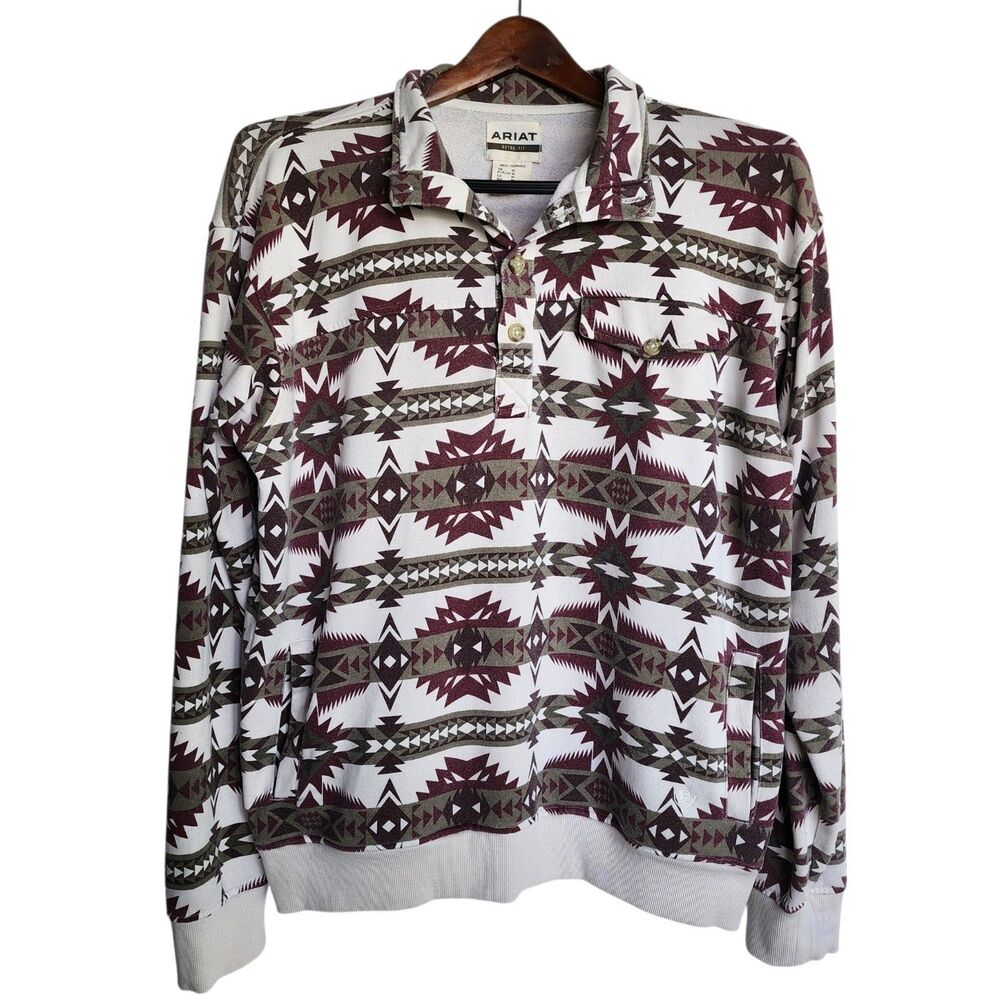 ​Ariat Retro Fit Mens Medium Aztec Southwestern Pullover Sweatshirt Pockets